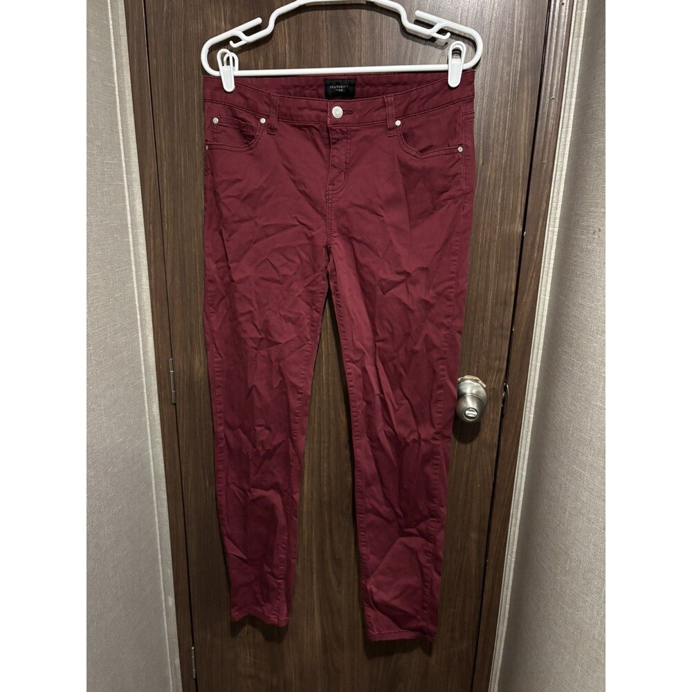 Celebrity Pink Skinny Leg Jeans Juniors Size 13/31 Maroon Mid Rise 5-Pocket